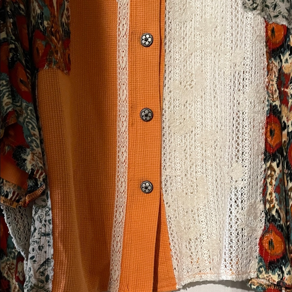 POL Orange and Multicolor Patchwork Blouse - image 4